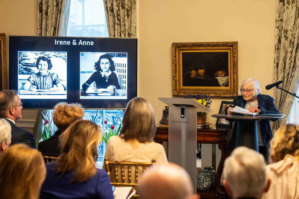 Dr. Irene Butter makes remarks at the Anne Frank Award Ceremony at the Residence of Dutch Ambassador Birgitta Tazelaar